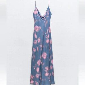 ZARA FLOWY NECKLINE PRINTED DRESS